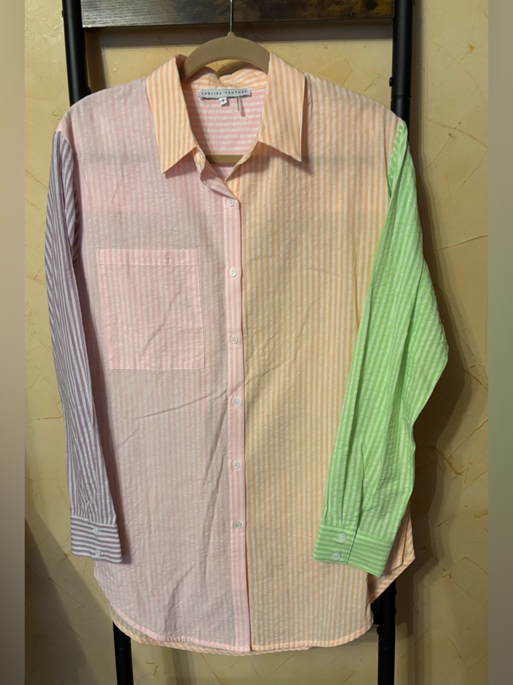 Woman’s English Factory Size S Pastel Multi-Stripe Button-Down Shirt